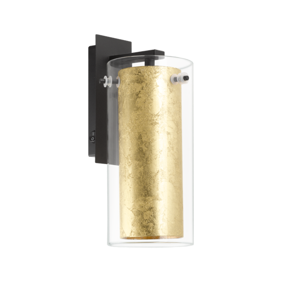 Fali lámpa E27-es max.1x40W fekete-áttetsző, arany 110mmX270mm - PINTO GOLD - Eglo - 97839