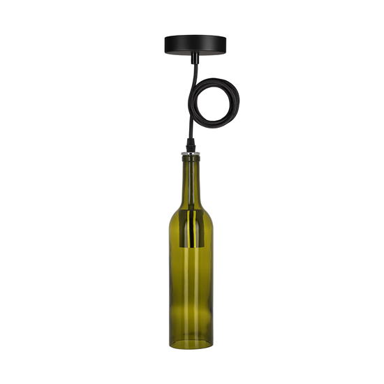 Lámpatest függeszték 1,5m fekete textil bev kábellel áttetsző sötét zöld üveg Bottle Pendant Rhone E27 Dark Green 1.5M - Bailey - 142460